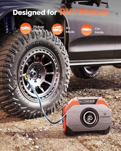 Vortex S6 Tyre Inflator, Portable Air Compressor, 19200mAh Battery | for Heavy-Duty Vehicles, Cordless Air Pump for Cars, Bikes and Inflatables, 100% Duty Cycle and Dual Cylinder, Vivid Orange 3