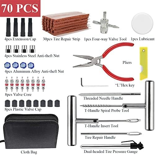 Tyre Repair Kit, 70pcs Tyre Plug Kit, Heavy Duty Tyre Puncture Repair Kit, Universal Car Tyre Patch Kit with 30 Tyre Repair Rubber Strip for Tires on Cars, Trucks, Motorcycles, ATV, Tractor, Van 2