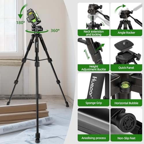 360° Laser Level with 1.3m Tripod, Self Leveling Rechargeable Laser Level for Construction and Picture Hanging 4