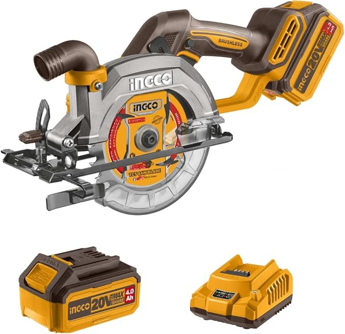 20V 140mm Cordless Circular Saw with Brushless Motor 6300RPM Max. Cutting Depth 50mm (90°) Electric Circular Saw 20mm Arbor with 1Pcs 4.0Ah Battery and Charger CSLI14021