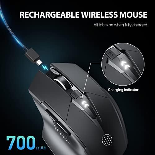 Bluetooth Mouse, [Upgraded] Multi-Device Silent Rechargeable Bluetooth Wireless Mouse (Tri-Mode: BT 5.0/4.0+2.4G), 1600DPI Ergonomic Portable Mouse for Laptop PC Computer Mac, Black 3