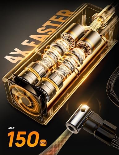 Cordless Tyre Inflator Air Compressor - [Metal Cylinder] 150PSI Electric Pump with Digital Dual-Value Display, Portable Air Pump for Car Motorcycle Bike Balls, with Long Hose, Silicone Case 2