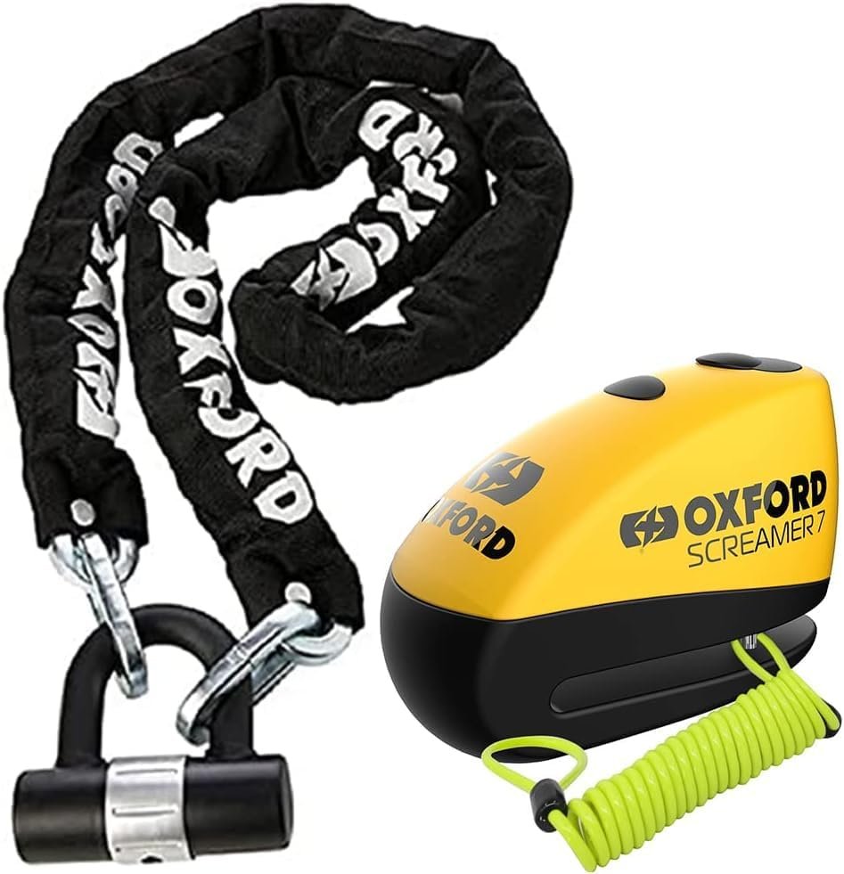 OF159 HD Motorbike Chain Lock + Screamer 7 Alarm Disc Lock Yellow/Black LK290 + Free Reminder Cable 1.5M