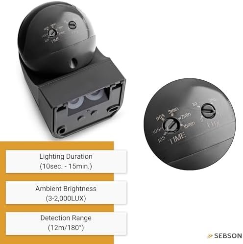 PIR Sensor Outdoor IP44 Wall Surface-mounted 12m/180° LED Suitable 400W, Programmable Infrared Motion Sensor, 3 IR Sensors Range max. 12m/180°, Swivelling, 3-Wire 3