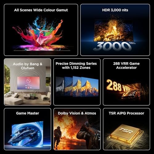 65C7L-UK 65 Inch SQD-Mini LED TV, 4K HDR 3000 nits and 1,152 dimming zones, Google TV, Dolby Vision & Atmos, Audio by Bang & Olufsen, 144Hz, Apple AirPlay 2 & Alexa (2026 New Model) 3